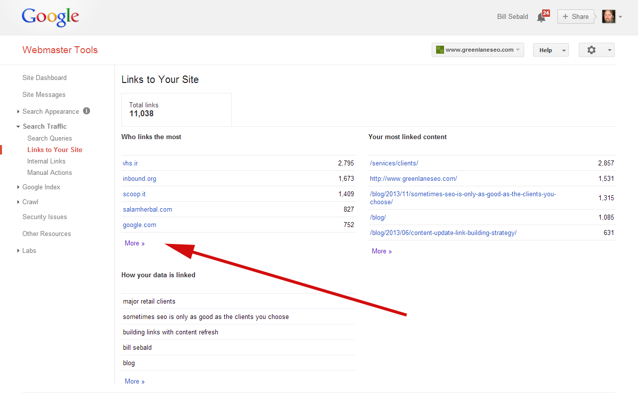 Google Webmaster Tools Links - Step 1