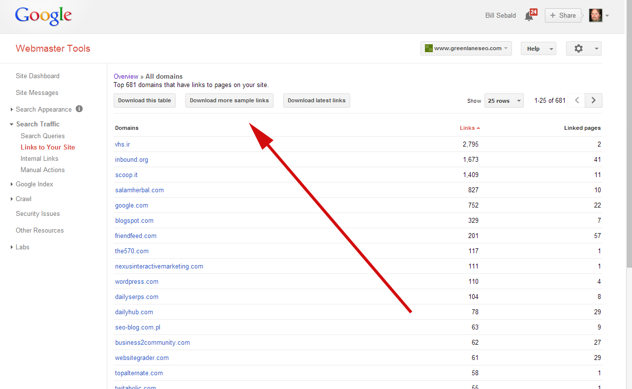 Google Webmaster Tools Links - Step 2