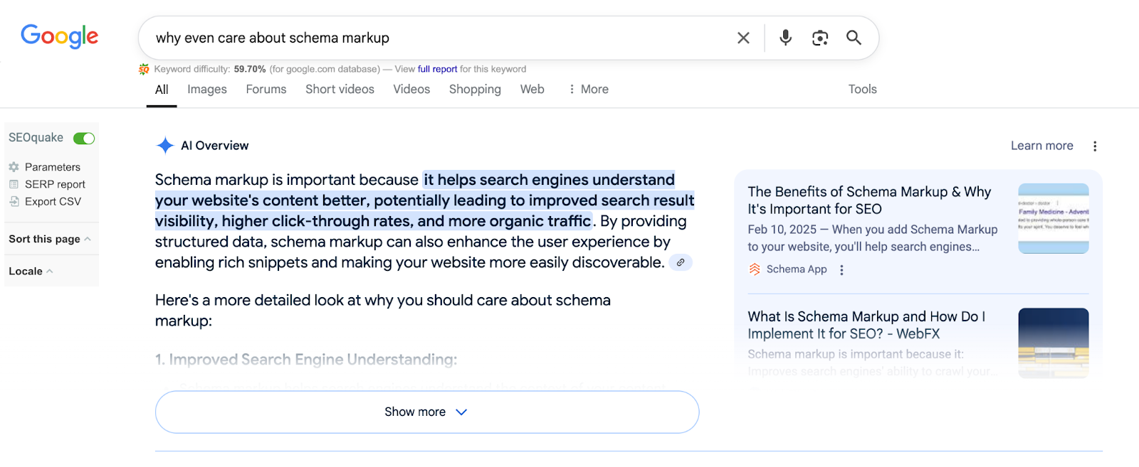 schema markup SERP search