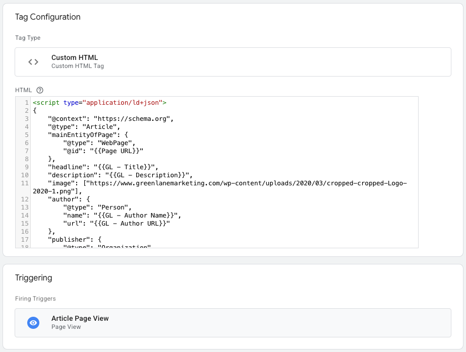 Example of Schema Injected Using GTM