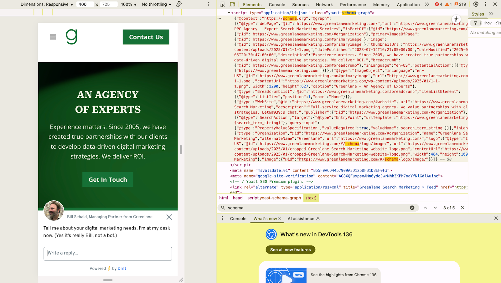 Example of Schema Injection via Yoast on Greenlane Site